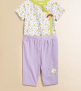 Crafted in plush cotton, this vibrant two-piece set is especially charming with pretty flower prints and embroidery.CrewneckShort sleevesFront snapsBottom snapsElastic waistbandCottonMachine washImported Please note: Number of snaps may vary depending on size ordered. 