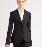 Sophisticated, menswear-inspired design is rendered in a sharp, pinstriped wool blend.Peaked lapelsButton frontFlap pocketsWelt pocketButton cuffsDouble back ventsAbout 26 from shoulder to hem62% virgin wool/18% cotton/16% nylon/4% elastaneDry cleanMade in Italy of imported fabric Model shown is 5'10 wearing US size 4. 