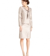 An elegant affair calls for an equally stylish wardrobe. Le Suit's tailored skirt suit features a sophisticated shantung fabric with a touch of shine.