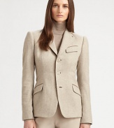 Impeccably tailored from woven cashmere, this sharp, suede-trimmed menswear-inspired design elevates any ensemble.Modified lapelsButton frontFlap pocketsButton frontSuede under-collar and trimBack pleatsBack ventSilk liningAbout 25 from shoulder to hemCashmereDry cleanMade in USA of imported fabricModel shown is 5'11 (180cm) wearing US size 4. 