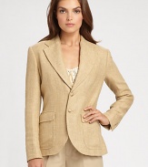 A luxurious combination of linen, silk and wool gives this classic herringbone jacket with a lean fit, must-have status.Notched collarLong sleevesButton frontPatch pocketsBack yokeBack ventAbout 26 from shoulder to hem76% linen/18% silk/6% woolDry cleanImported Model shown is 5'9½ (176cm) wearing US size 4. 