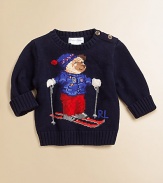 A cozy flat-knit sweater is updated with an intarsia-knit bear for a preppy look.Ribbed crewneckLong sleeves with turn-back cuffsShoulder buttonsCottonMachine washImported Please note: Number of buttons may vary depending on size ordered. 