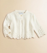 A comfortable knit shrug is crafted in a delicate pointelle cotton, making it perfect for both casual and festive occasions.CrewneckLong sleevesSingle-button closureScalloped pointelle-knit hemCottonHand washImported Please note: number of buttons may vary depending on size ordered. 