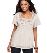 Style&co.'s embellished petite peasant tunic makes a pretty way to top off your favorite jeans and capris!