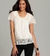 Alluring lace puts an elegant touch on Style&co.'s flattering (and comfortable!) petite peplum blouse!