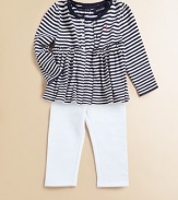 An essential three-piece set, perfect for mixing and matching, features a striped cardigan