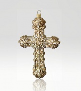 From the Jay Strongwater Angelic collection a palette of creams, golds and silver accents have been painted on this finely detailed Cross Glass Ornament.GlassCrystalHandmade, hand-painted and hand-set6H X 3.5W X 1.25DImported