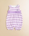 Bold stripes and a grosgrain ribbon belt lend a playful, preppy look to a cozy terry cloth shortall.JewelneckSleevelessBack buttonsBottom snapsElastic hem90% cotton/10% polyesterMachine washImported Please note: Number of buttons and snaps may vary depending on size ordered. 