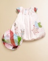 Dainty patchwork details and a precious bubble hem define this dressy silhouette with matching bloomers.Jewel necklineShort capped sleevesBack snapsPleated bodiceBubble hemElastic waistband and leg openingsCottonMachine washImported Please note: Number of snaps may vary depending on size ordered. 