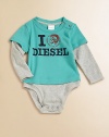 Logo-themed cotton bodysuit with Native American graphic and slub knit long sleeve underlay. Snap closure at shoulder Logo graphic Snap closures at crotch Cotton Machine wash Imported