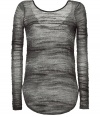 The classic sweater gets a modern revamp with this sheer asymmetrical take from Helmut Lang - Round neck, long sleeves, scoop back, semi-sheer, asymmetrical curved hem - Style with skinny jeans, a solid tank, and ballet flats