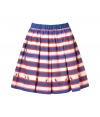 Bring bold style to your daytime look with this quirky-cool striped skirt from Marc by Marc Jacobs - Elasticized waistband, all-over stripe print, pleated, full skirt, slash pockets, small bird print detail - Pair with a sheer blouse, wedge sandals, and a statement clutch