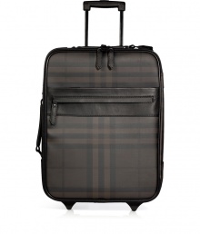 Travel in iconic style with Burberry Londons chocolate smoked check carry-on - Tonal leather trim, checked PVC, zip-around closure, zippered front pocket, retractable handle at back, reinforced base with wheels - The perfect size for carrying on-board, or for packing away chic weekend essentials Travel in iconic style with Burberry Londons chocolate smoked check carry-on - Tonal leather trim, checked PVC, zip-around closure, zippered front pocket, retractable handle at back, reinforced base with wheels - The perfect size for carrying on-board, or for packing away chic weekend essentials