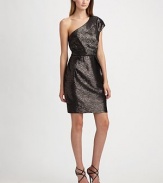 This sleek, shimmery design owes its sculptural look to strategically placed pleats.Asymmetrical neckline Concealed side zip Fully lined About 19 from natural waist 62% acetate/26% viscose/12% polyester Dry clean Made in USA of Italian fabricOUR FIT MODEL RECOMMENDS ordering true size. 