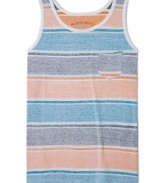 Lose the sleeves and score points for style: Reverse-stripe tank top from Rustic Soul.
