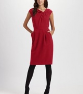Lightweight wool in a sleek, cap-sleeve style with faux knot detail at the neckline.Asymmetric necklineCap sleevesSlash welt pocketsTwo waist pleatsWaist seamFully linedAbout 24½ from natural waistVirgin woolDry cleanImported of Italian fabricModel shown is 5'9½ (176cm) wearing US size 4.