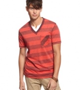 Step up your summer style game with this striped v-neck t-shirt from Bar III.