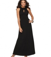 Enchant in this Onyx evening gown, featuring a bewitching keyhole detail and rosette trim at the front and back neckline.