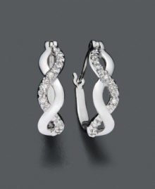 Luxurious swirls of diamond and silver are a perfect addition to your earlobes. These hoop earrings feature smooth sterling silver and round-cut diamond (1/10 ct. t.w.). Approximate diameter: 1/4 inch.