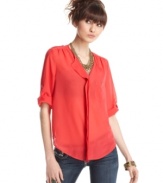 Oversized proportions plus a swoon-worthy color make this sheer top from Ultra Flirt the season's must-have item!