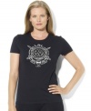 Lauren Ralph Lauren's sporty logo and a stylish snowflake accent a comfortable plus size short-sleeved tee crafted from lightweight cotton.