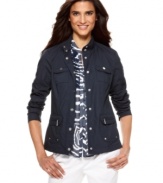 Sure to become your favorite lightweight layer for spring, this petite jacket by Jones New York Signature is all cotton and completely stylish.