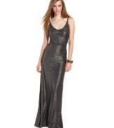 With simple slip-dress styling, this BCBGeneration metallic maxi dress is oh-so chic for an understated sexy look!
