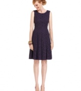 Jones New York's latest dress is lace perfection, outfitted with a flattering seamed waistline and gently pleated skirt.