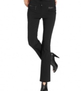 Zipper pockets add a touch of chic moto styling to Alfani's flattering bootcut petite pants. Create balance with a floaty, romantic top or go full-on sleek for an edgier look.