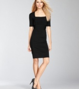 A square neckline and short sleeves update INC's bandage dress for the season. Great on its own but layers well with a chic cropped jacket or boyfriend blazer, too!