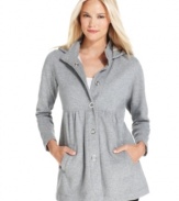 Style&co.'s petite fleece jacket comes in a flattering baby doll silhouette -- throw it on for a cozy feel!