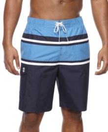 Striped style will help you standout in the waves with these swim trunks from Izod. Striped style will help you standout in the waves with these swim trunks from Izod.