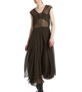 THE LOOKV-neckSleevelessSweater-trim detailsSheer bodiceRuffle accentFlowing side panelsRuffled hemBack zip closureTHE FITAbout 52 from shoulder to hemTHE MATERIALSilkPartially linedCARE & ORIGINDry cleanMade in ItalyModel shown is 5'10 (177cm) wearing US size 4. 