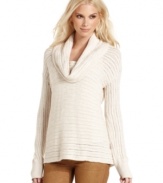 Add texture to jeans with this slouchy cowl-neck petite sweater from Calvin Klein Jeans!