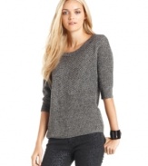 Do fall fashion right in this marled knit petite sweater from DKNY Jeans. Metallic accents give it a stylish boost!