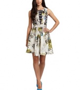 THE LOOKAllover abstract floral printGently pleated skirtBack zip with hook-and-eye closureTHE FITAbout 35 from shoulder to hemTHE MATERIALSilkFully linedCARE & ORIGINDry cleanMade in USA Model shown is 5'11 (180cm) wearing a US size 4. 