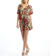 THE LOOKV-necklineDeep dolman sleevesElastic at waist with self spaghetti tiesTHE FITAbout 34 from shoulder to hemTHE MATERIAL96% viscose/4% spandexCARE & ORIGINDry cleanImported