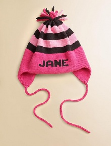 Wide stripes on a warm cotton knit comes with ear flaps for extra coverage, embroidered with your little one's name to create an extraordinary gift.Topped with a multi-colored pompomCotton; machine washMade in USAMeasurementsInfant: 9 length X 17 diameterToddler: 10 length X 20.5 diameterChild: 10.5 length X 22 diameterFOR PERSONALIZATION Select a quantity Wide stripes on a warm cotton knit comes with ear flaps for extra coverage, embroidered with your little one's name to create an extraordinary gift.Topped with a multi-colored pompomCotton; machine washMade in USAMeasurementsInfant: 9 length X 17 diameterToddler: 10 length X 20.5 diameterChild: 10.5 length X 22 diameterFOR PERSONALIZATION Select a quantity