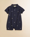 He'll be cute as a button and in shipshape in this handsome, nautical-inspired one-piece knit.Point collarShort sleevesFront buttonsBottom snaps for easy on and offCottonMachine washImported Please note: Numbers of buttons and snaps may vary depending on size ordered. 