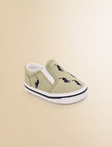 Sunny cotton canvas slip-ons, embroidered with signature polo ponies.Cotton canvas upper Elasticized side gores Fully terry lined Padded insole Rubber sole Imported Sunny cotton canvas slip-ons, embroidered with signature polo ponies.Cotton canvas upper Elasticized side gores Fully terry lined Padded insole Rubber sole Imported