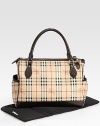 Burberry style for strolling with your little one, designed to hold all the essentials in classic checks.Detachable shoulder strapDouble top handlesTop zip closureTwo outside bottle pockets at each endInside zip pocketChanging padWipe-clean liningPVCAbout 15¾W X 11¾H X 7DMade in Italy