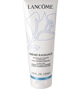 Creme Radiance Clarifying Cream To Foam Cleanser. A luxurious balance of science and nature: reveal purified, pampered skin. This gentle cream-to-foam cleanser with antioxidant white lotus and soothing Rose de France penetrates deep into the pores without over-drying to gently remove makeup, even waterproof, dissolve impurities and purify the skin. Massage over wet face and throat.Rinse with lukewarm water. Follow with tonique radiance for clarified and luminous skin.