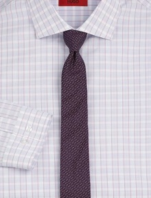 A bit of color for every well-dressed man, woven with bright mini-checks in cotton. Buttonfront Spread collar Cotton Dry clean Imported 