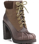Lucky Brand's rugged booties get a ladylike boost from an elevated heel, shapely toe and lace-up construction.