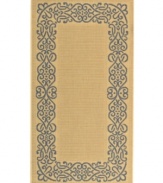 Borrowing from the beautiful tradition of courtyard styling in warm-weather locales, Safavieh's Courtyard collection has a distinctly Mediterranean feel. A special sisal weave allows for a superior clarity of detail, while enhanced polypropylene makes these rugs thankfully low-maintenance and durable. This textured beige rug features a needlepoint-inspired, cornflower blue border, offering plenty of classic charm for indoor or outdoor spaces. (Clearance)