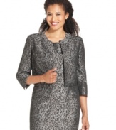Metallic jacquard rendered in bold animal print makes a fashionable statement. Wear Kasper's jacket alone or pair it with the coordinating sheath dress for a perfectly-matched look.