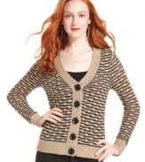 A textured striped knit makes this Kensie sweater a hot fall layering piece!