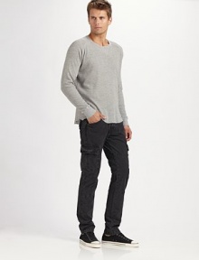 Utilitarian style close at hand in this military-inspired classic, cut from washed cotton chino with a slim fit and allover seaming detail. Side slash, back flap pockets Cargo pockets Inseam, about 34 Cotton Machine wash Made in USA 
