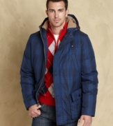 Load up on great winter style with this plaid parka from Tommy Hilfiger.