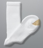 The gold standard in socks. It's a soft, breathable sock that absorbs sweat and keeps feet cool and dry. Cushioned bottoms and gold panel at toe. Three pairs to a pack.